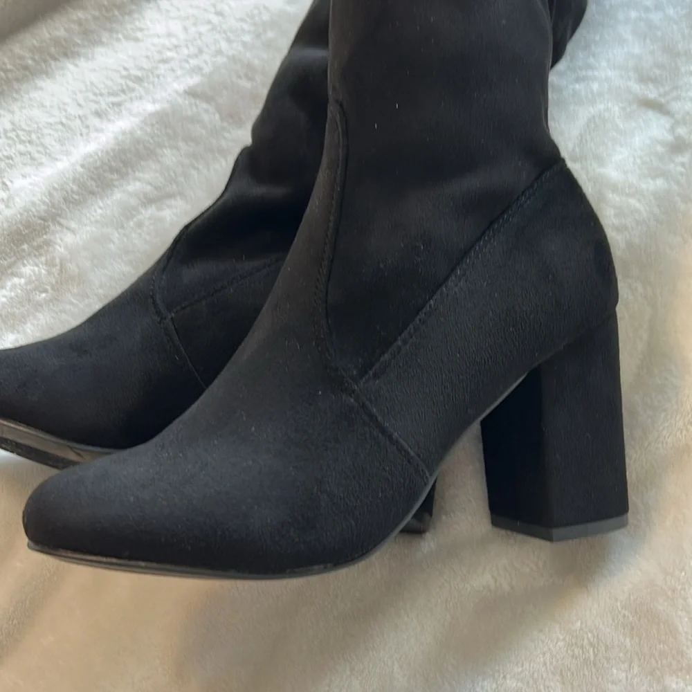 Chinese Laundary Krush Size 6 Over the Knee Boot Black Faux Suede Pull On Tie